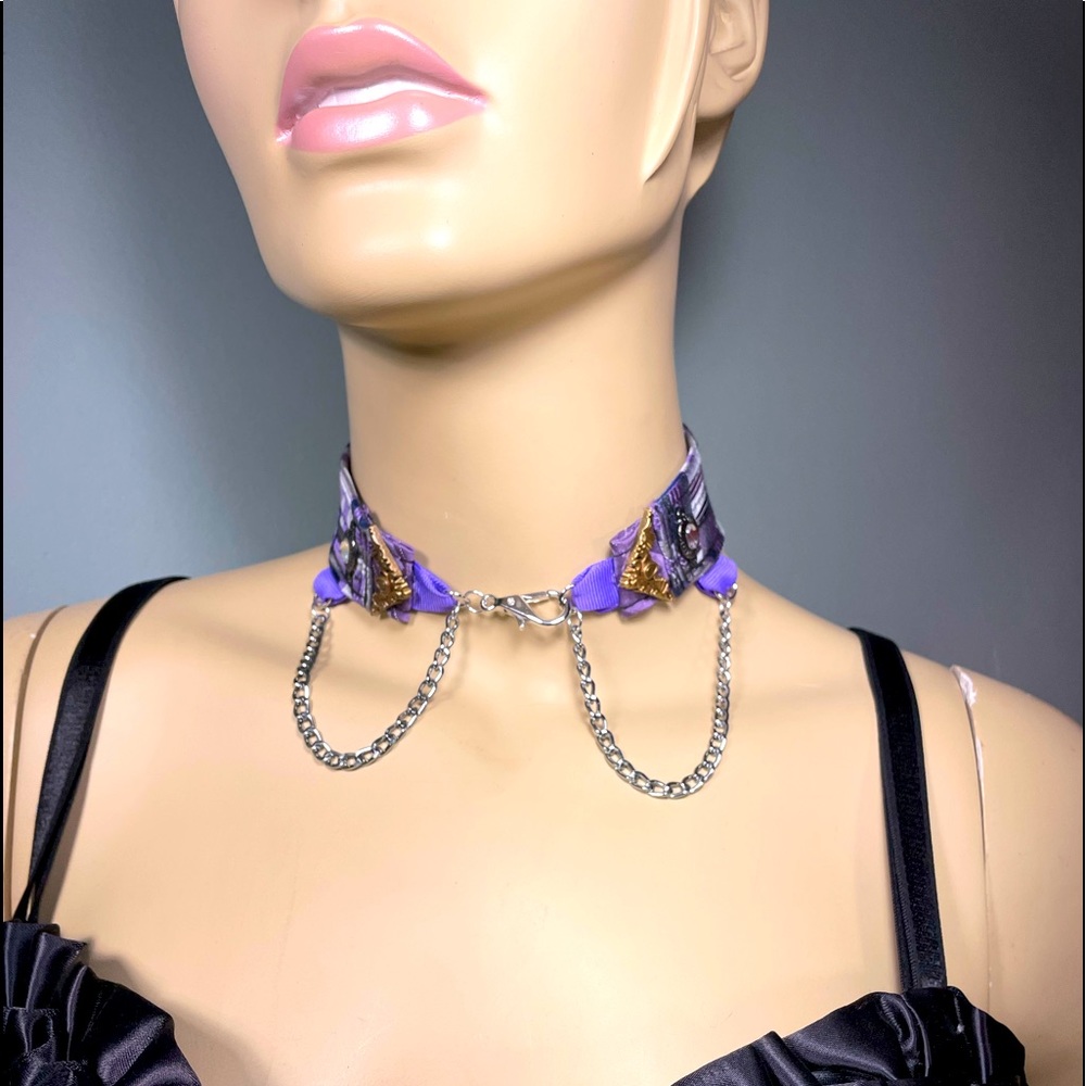 Upcycle’d silk men’s tie sexy choker with chains and embellishments